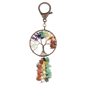 Portachiavi Albero della Vita con filo di bronzo e pietre di cristallo curative colorate