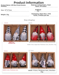 Detailed size specifications for Christmas gnome pendants in red and black plaid fabric