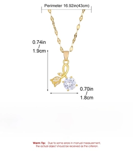 Technical size guide for the gold rose pendant necklace with dimensions and weight specs
