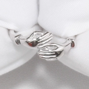 Elegant S925 sterling silver hugging hands open ring with a minimalist artistic design