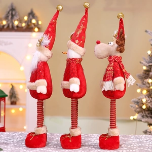 Close-up of telescopic Christmas plush toys with Santa, snowman and reindeer details