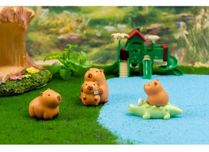 Miniature Capybara figurines with crocodile in a detailed micro landscape scene