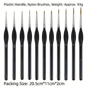 Set of 11 professional fine detail paint brushes with ergonomic black triangular handles