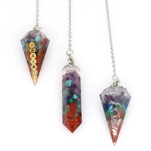 Chakra healing crystal pendulum set with resin hex stones and silver alloy chains