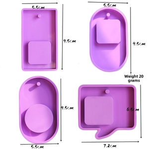 Size chart showing dimensions for four purple silicone resin molds and 20g product weight