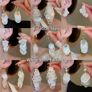 Boucles D'oreilles Pendantes En Coquille Blanche Avec Tige En Argent Sterling 925 Style Vacances Bohème Pour Femmes