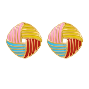 Colorful enamel geometric square stud earrings with gold stainless steel base