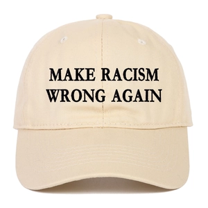 Make Racism Wrong Again embroidered beige baseball cap with a classic six-panel design