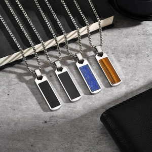 Men's rectangular stone pendants with lapis lazuli and tiger eye on silver box chains