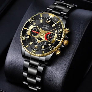Men Quartz Watch Chronograph Waterproof Luminous Calendar Business Casual Sport Stainless Steel And Leather Strap