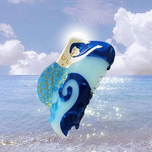 Mermaid Hair Claw Clip Acetate Dreamy Planet Girl Design Gold Outlined Artistic Shark Clip For Women