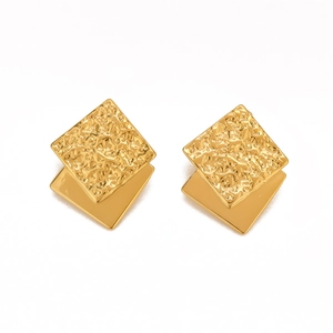 18K gold plated stainless steel square earrings featuring textured and smooth metal layers