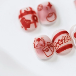 2024 Dragon Year matte self-adhesive nail stickers with cute red cartoon dragon motifs