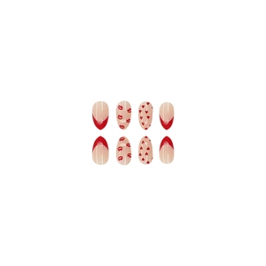 French manicure press-on nails with red heart and lip prints on nude base