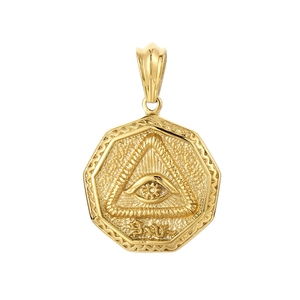 Gold plated 925 silver octagonal pendant featuring an Eye of Providence relief design