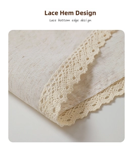 Close-up of beige fabric air conditioner cover with elegant crochet lace edge detail