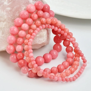Beaded Bracelet Rhodochrosite Pink Round Stone Layering Versatile Elastic Cord Fashion Jewelry For Women Elegant