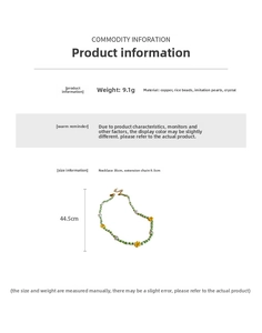Detailed size chart for handmade beaded flower necklace showing 35cm length plus 9.5cm extension