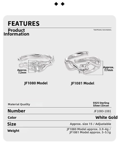 Detailed specs of S925 sterling silver adjustable rings with cubic zirconia inlay