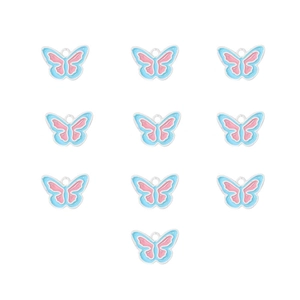 Set of 10 pink and blue butterfly alloy pendants for DIY jewelry and hair accessories