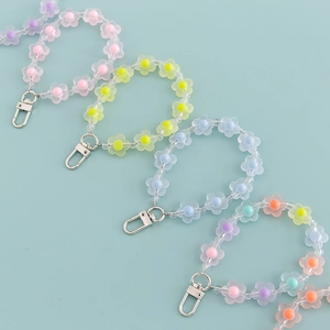 Acrylic Beaded Flower Star Paw Print Keychain Cute Candy Color Translucent Bag Pendant Car Keyring Accessories For Women