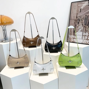 Minimalist underarm bag with star studs and rivets in five solid trendy colors