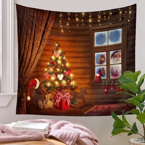 Cozy Christmas tree wall tapestry featuring Santa and gifts for festive room decoration