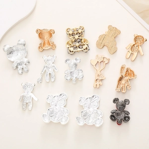 Assorted DIY metal bear charms in gold and silver finishes for shoe and phone case decor