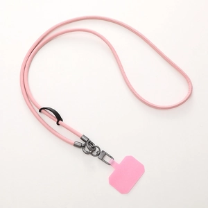 Pink durable PU leather phone lanyard with adjustable slider and gray metal hardware