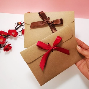 European style kraft paper envelope gift bag with elegant brown ribbon bow decoration