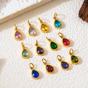 Set of 12 teardrop birthstone pendants in 18K gold plated stainless steel for DIY jewelry