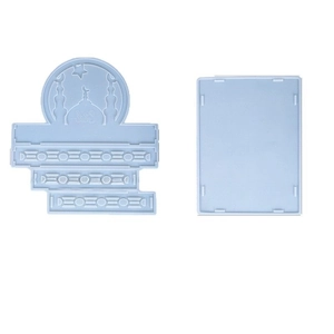 2-piece light blue silicone Eid mosque silhouette mold with rectangular base for DIY crafts