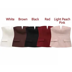 Top A Tubo Senza Spalline Da Donna Corsetto Scollo A V Vestibilità Aderente Corto Con Tasche A Patta Stile Chic