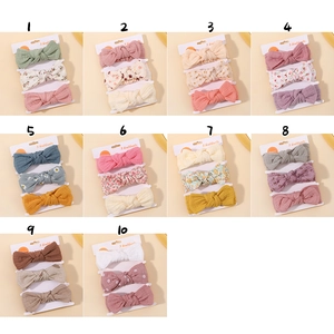 Set of 3 baby floral cotton bow headbands in various colors for autumn hair styling