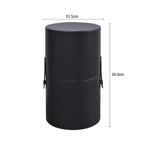 Detail view of a black PU leather makeup brush holder with 10.5cm by 20.5cm dimensions