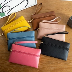 Women PU Leather Clutch Bag Double Zipper Wristlet Coin Purse Heart Pull Litchi Texture Casual Sweet Portable Wallet