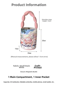 Detailed view of canvas tote bag dimensions 24x20x15cm with magnetic buckle closure