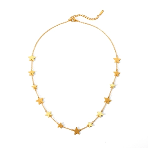 Detail of 18K gold plated stainless steel necklace with star pendants and lobster clasp