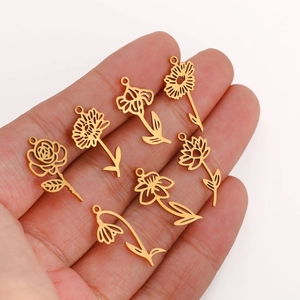 Birth Flower Charms 304 Stainless Steel Hollow Floral Pendants For DIY Jewelry Making Accessories Craft Supplies