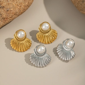 Orecchini retrò in acciaio inossidabile oro 18K e argento con perle e conchiglie