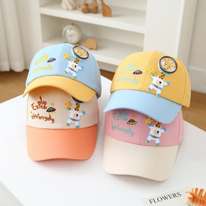 Berretto da Baseball per Bambini Cartone Animato Giraffa Astronauta Misto Cotone Cappello Parasole per Bambini 3-6 Anni
