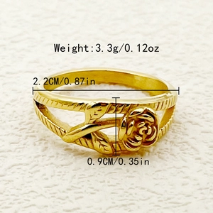 French vintage rose gold stainless steel ring with double-layer hollow design
