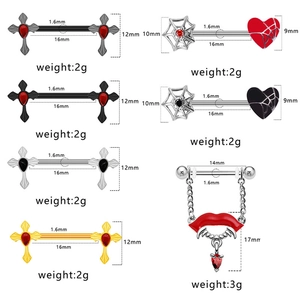 Detailed chart showing nipple ring dimensions with cross and heart-shaped pendants