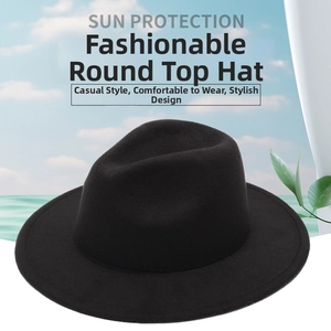 Detail of the high-quality black wool felt texture on this wide brim vintage jazz hat