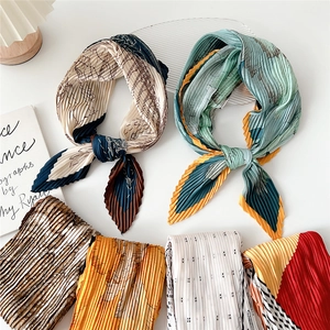 Elegant pleated square silk scarves in multiple colors with textured crinkle finish