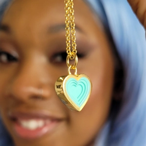18k gold plated stainless steel heart necklace with turquoise enamel inlay and texture