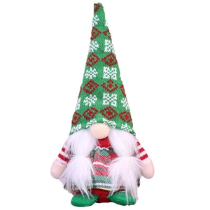 Sitting Christmas gnome plush doll with a long knitted hat for festive table decoration