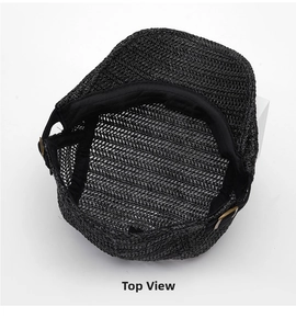 Vista interna del cappello in paglia nera con maglia traspirante e fascia interna