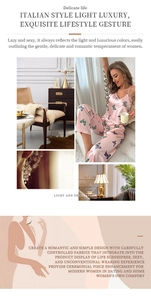 Detail of pink silk-feel pajamas featuring purple butterfly prints and satin finish