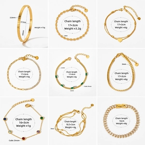 Ensemble de bracelets en acier inoxydable doré avec pendentifs cœur et zircons